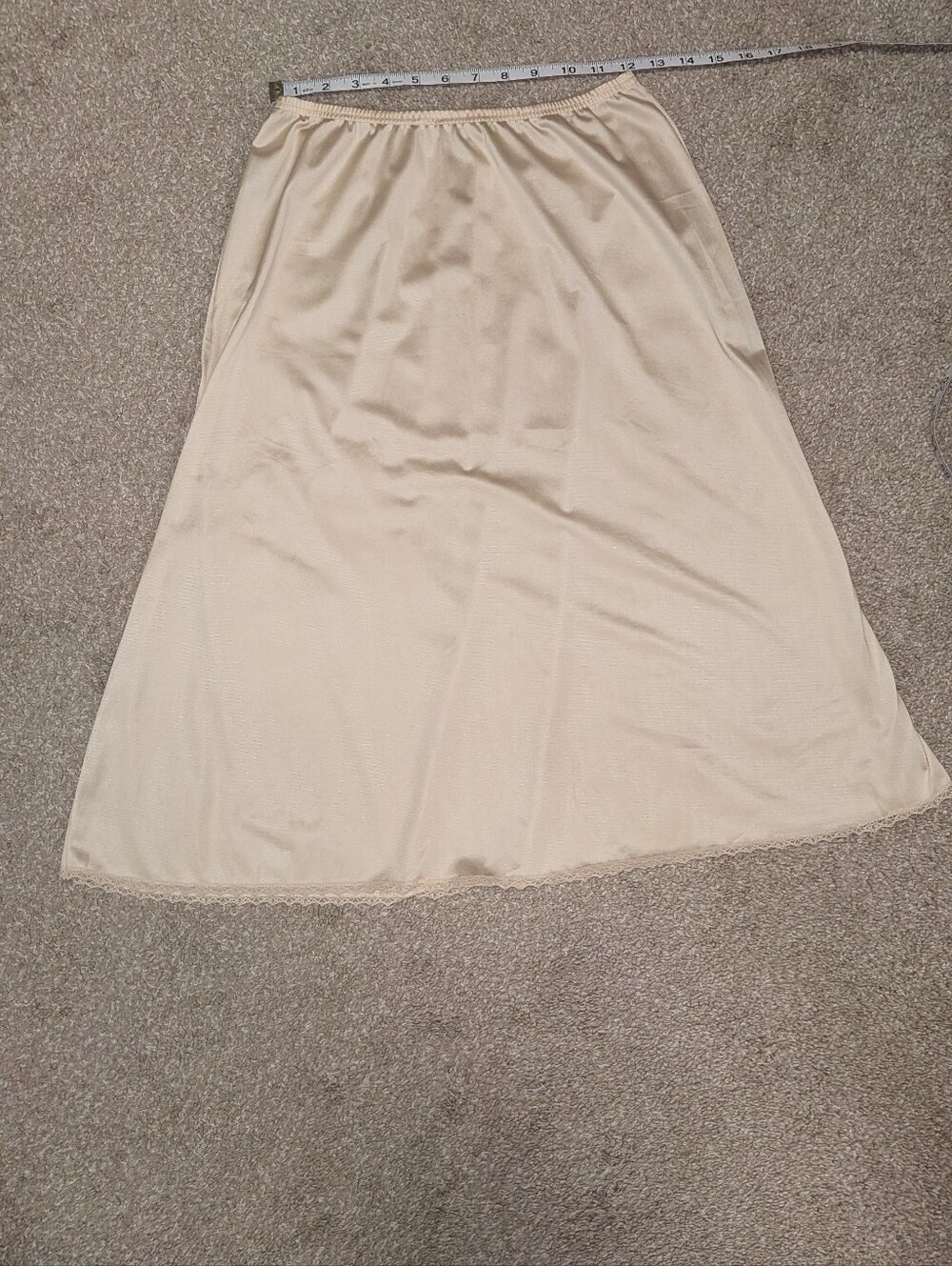 Vanity Fair Midi Slip Skirt with Lace Hem In Beige